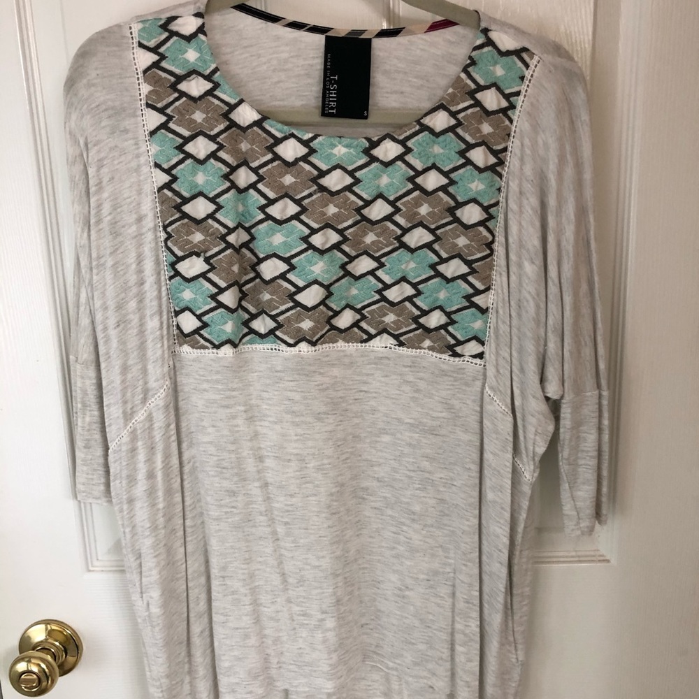 Anthropologie Dolan T-Shirt Embroidered Tunic